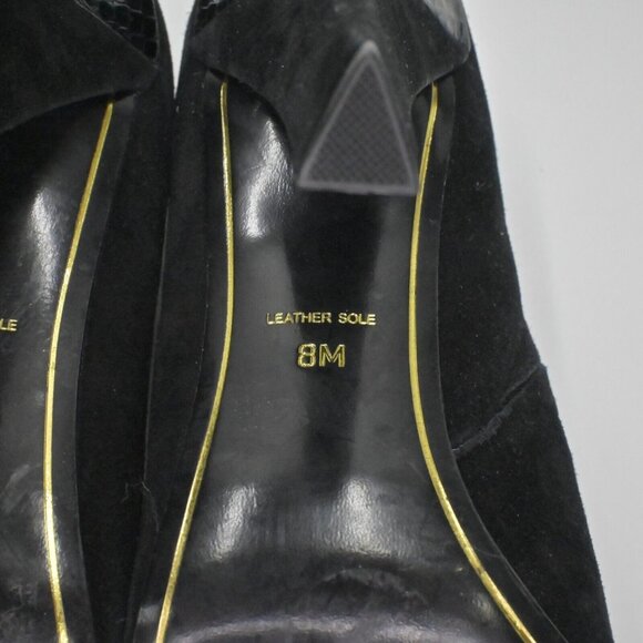 Vtg CHARLES JOURDAN Heels Womens Size 8 Black Suede Snakeskin Embossed Peep Toe - Picture 10 of 11